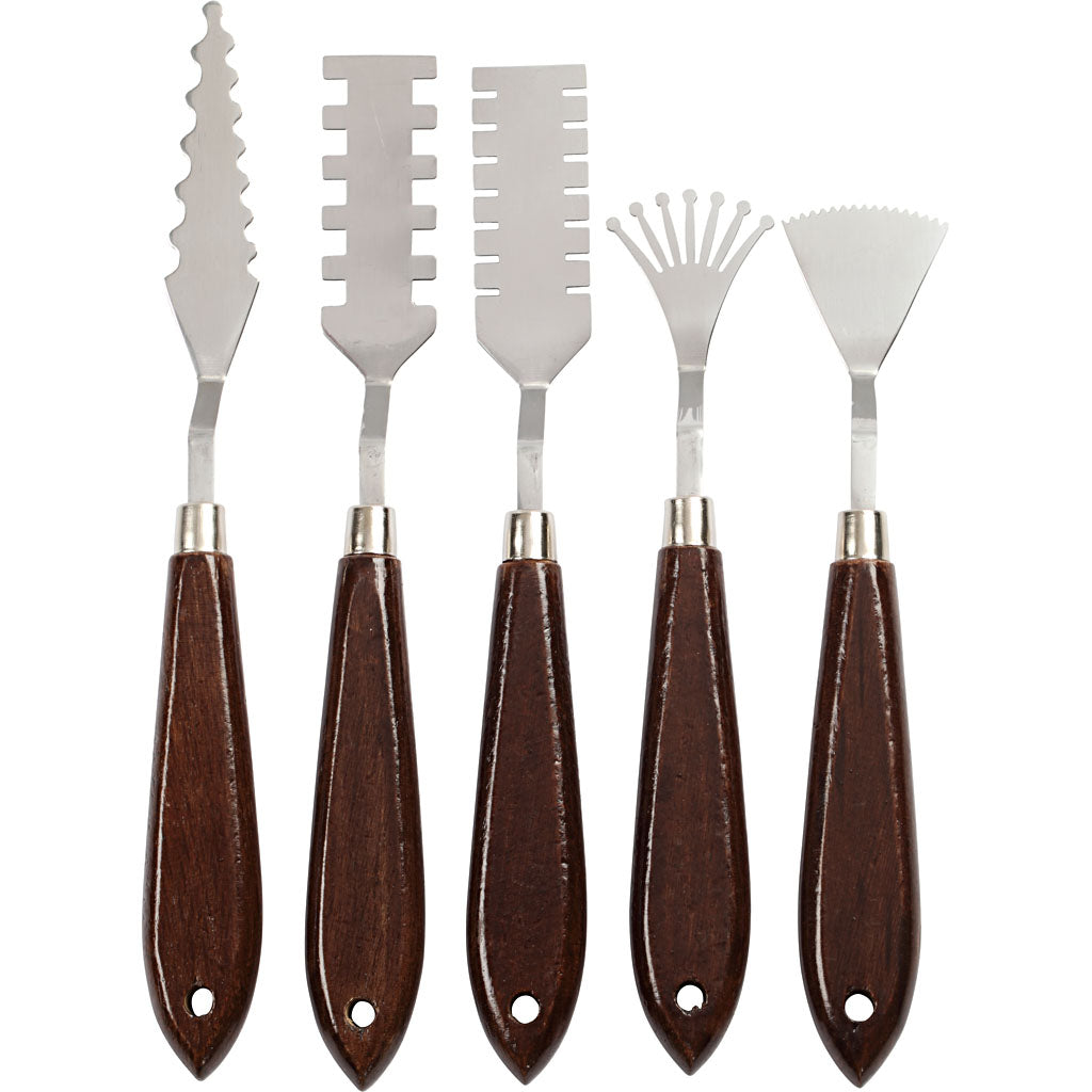 Paletmessen set met patroon, l: 17-21 cm, b: 2-3 cm, 5 stuk 1 doos