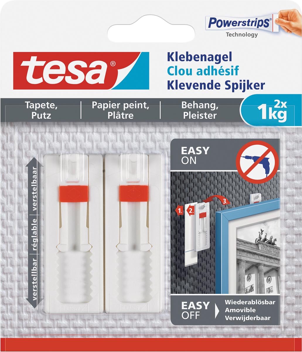 Tesa - 77774 - clavo adhesivo ajustable para papel pintado y yeso - hasta 1kg - 8x 2 piezas