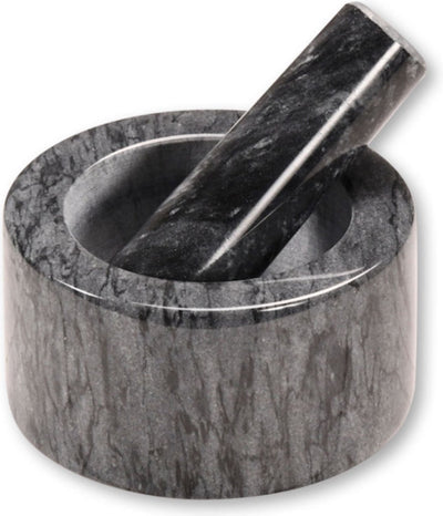 Mortaio e pestello in porcellana Kesper ø 13 cm - marmo grigio - tritare e macinare erbe - dimensioni mortaio e pestello. 13×13×8 cm. - grigio