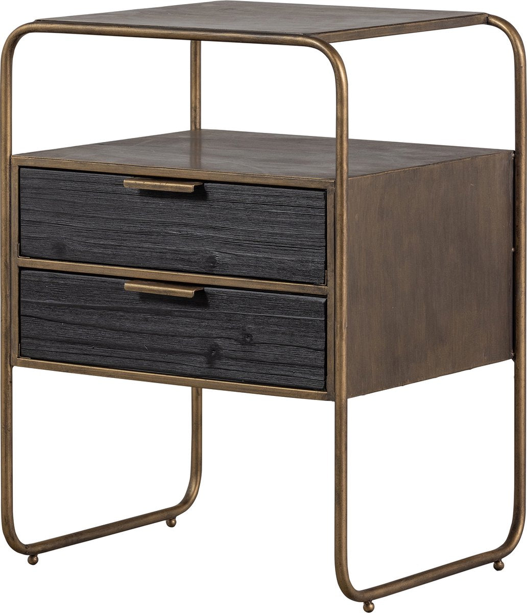 Comodino Wood polite - legno metallo - ottone anticato - 62x45x38