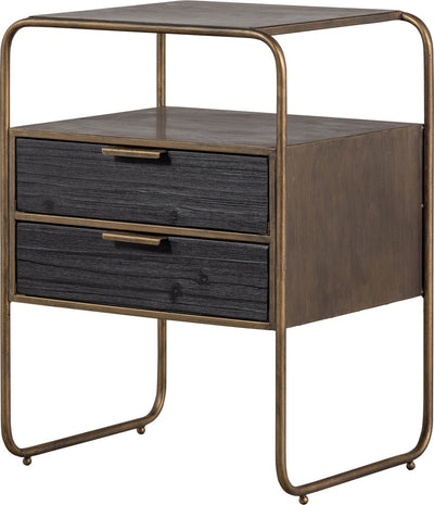 Mesita de noche Woood Polite - madera metálica - latón antiguo - 62x45x38