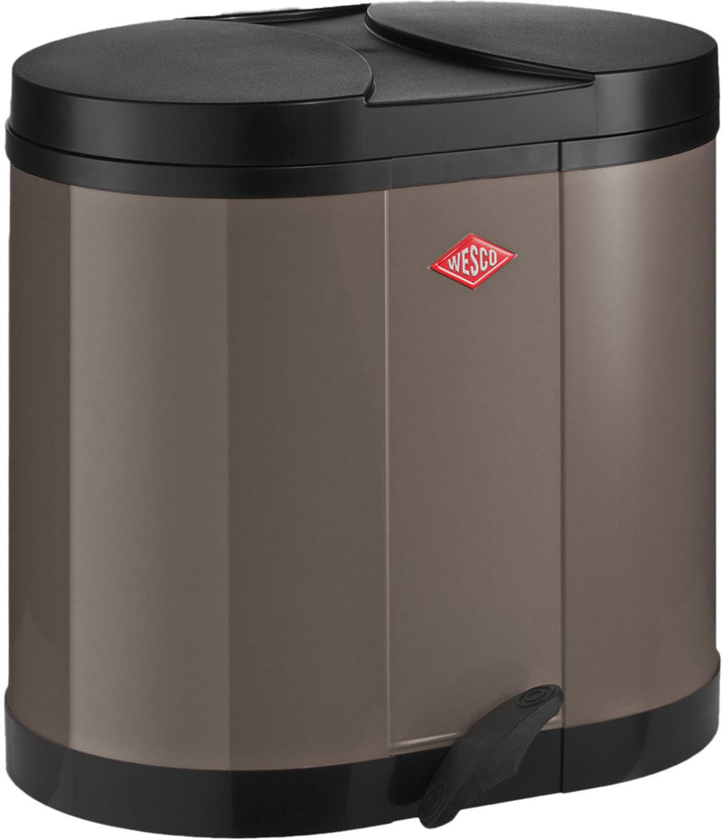 Papelera eco-recolector Wesco | 30 litros | cubo de basura con pedal dúo (2x15 litros) | metal - gris cálido | separación de residuos - hecho en alemania
