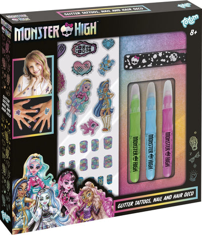 Totum Monster High, set di decorazioni per unghie per capelli e tatuaggi glitterati, set di moda e bellezza per bambini: set per travestimenti e giochi di ruolo per ragazze giocattolo