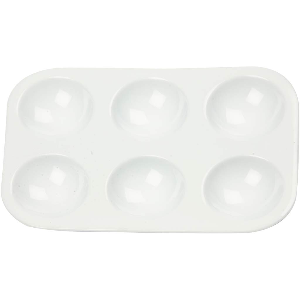 Paleta Creativ Company, paleta rectangular con 6 compartimentos, tamaño 13x8,5 cm, blanco, 10 piezas 1 caja