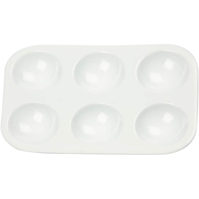 Paleta Creativ Company, paleta rectangular con 6 compartimentos, tamaño 13x8,5 cm, blanco, 10 piezas 1 caja
