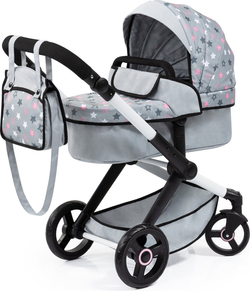 Bayer design - carrito de muñecas combinado xeo, bolso, gris, rosa, estrellas