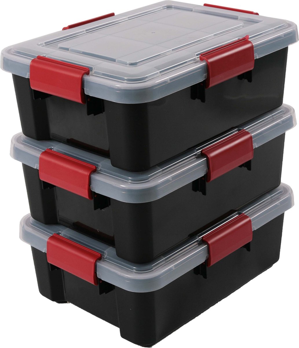 Scatola portaoggetti ermetica Iris - 10 l - ermetica - impilabile - plastica - nero trasparente rosso - set da 3