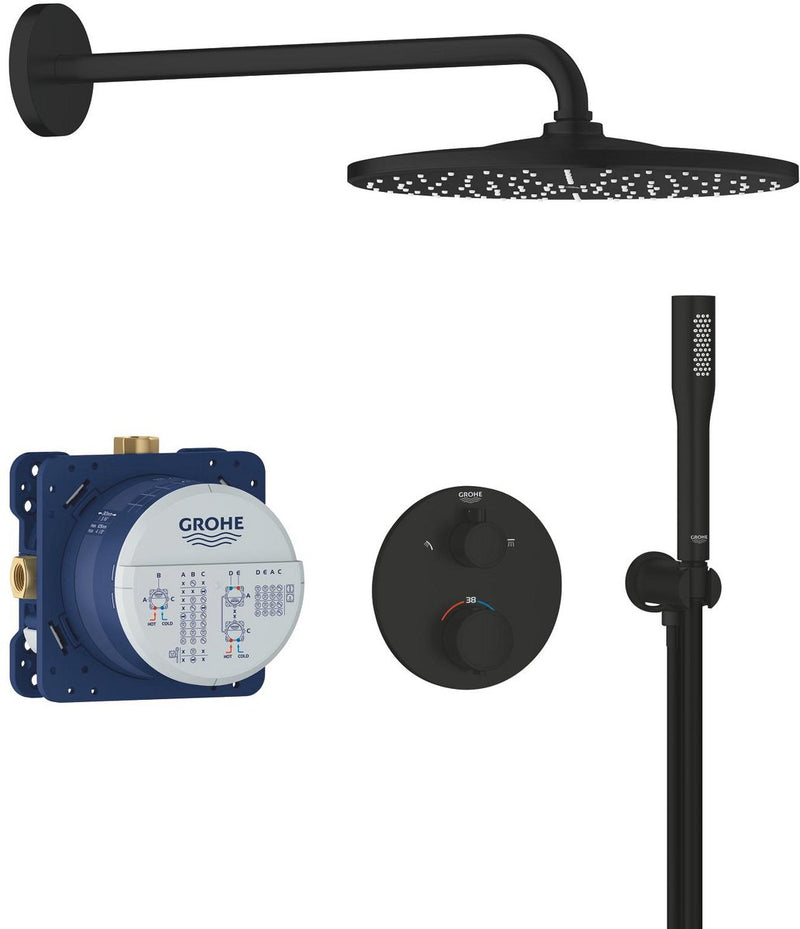 Doccia da incasso Grohe Precision - con rubinetto termostatico - soffione vitalio Rain mono 310 (1 tipo di getto) doccetta vitalio get stick (1 tipo di getto) - design rotondo - nero opaco