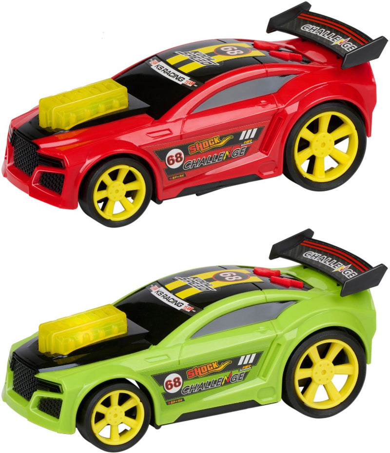 Eddy Toys Racing Car Light Sound - Coche de juguete con efectos de luz y sonido - Coche de carreras con alerón y ruedas grandes - 1 color aleatorio rojo o verde