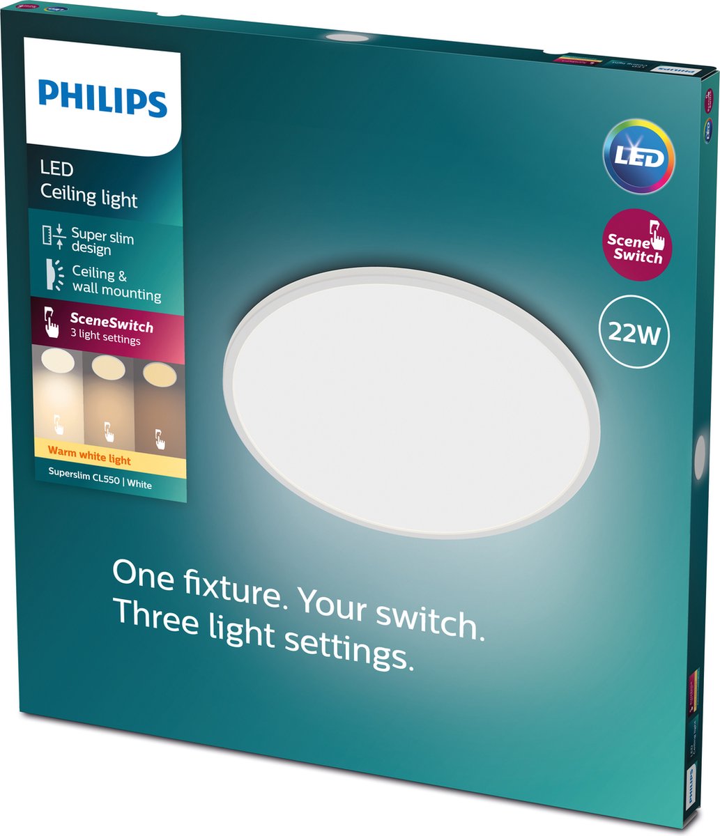 Philips Lampada da soffitto super slim LED Philips - bianca - grande - luce bianca calda - 22 w