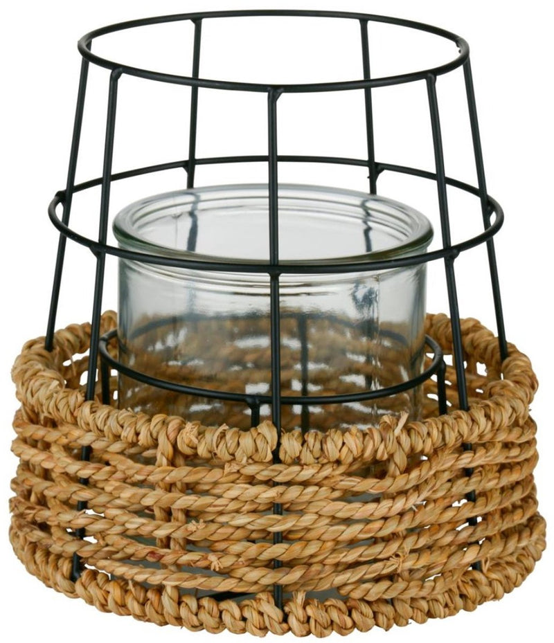 Candeliere Arti casa - lanterna con decoro corda - portacandele per interni ed esterni - 17 x 16,5 cm - nero naturale