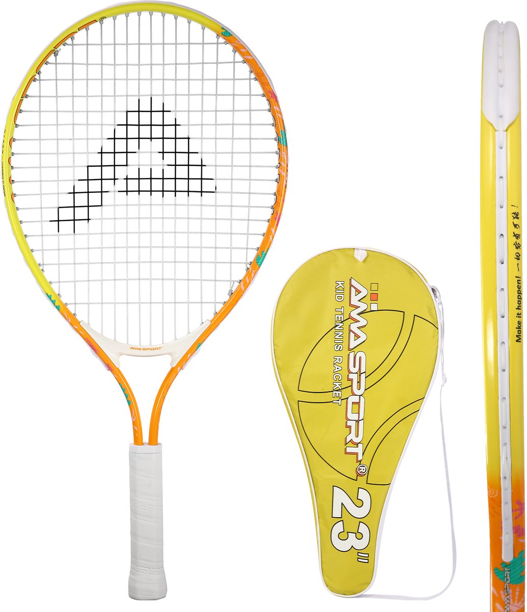 Raqueta de tenis para niños ama sport naranja 23 pulgadas - raqueta junior ligera con bolsa - ideal para principiantes -