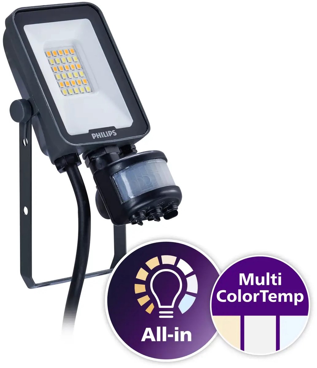 Philips led philips - reflector led ledinaire bvp167 10w 1200lm 110d - 830-840-865 cct | ip65 - sensor de movimiento y luz - simétrico