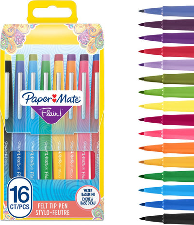 Rotuladores con estilo Paper Mate | punta media (0,7 mm) | varios colores | estuche con 16 piezas