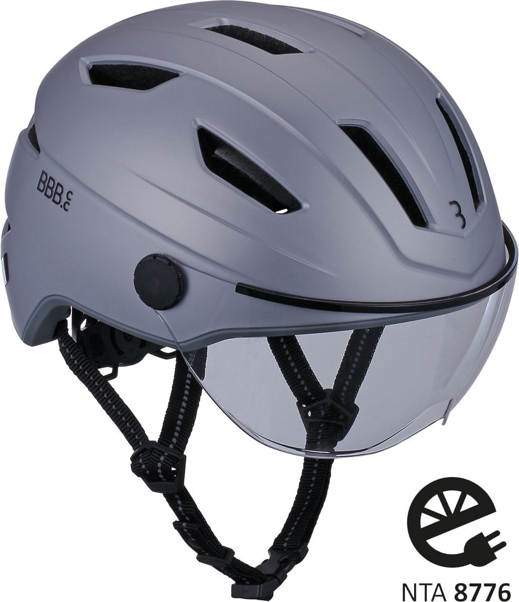 Bbb cycling move faceshield transparant e-bike helm - speed pedelec helm - elektrische fiets - snorfiets - mat grijs - maat m - bhe-57