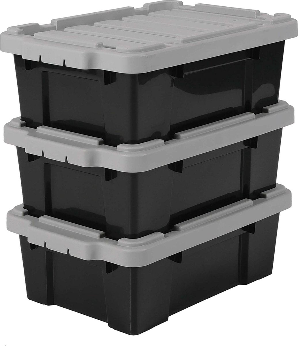 Scatola portaoggetti Iris Power Box - 12,5 l - plastica - nero grigio - set da 3