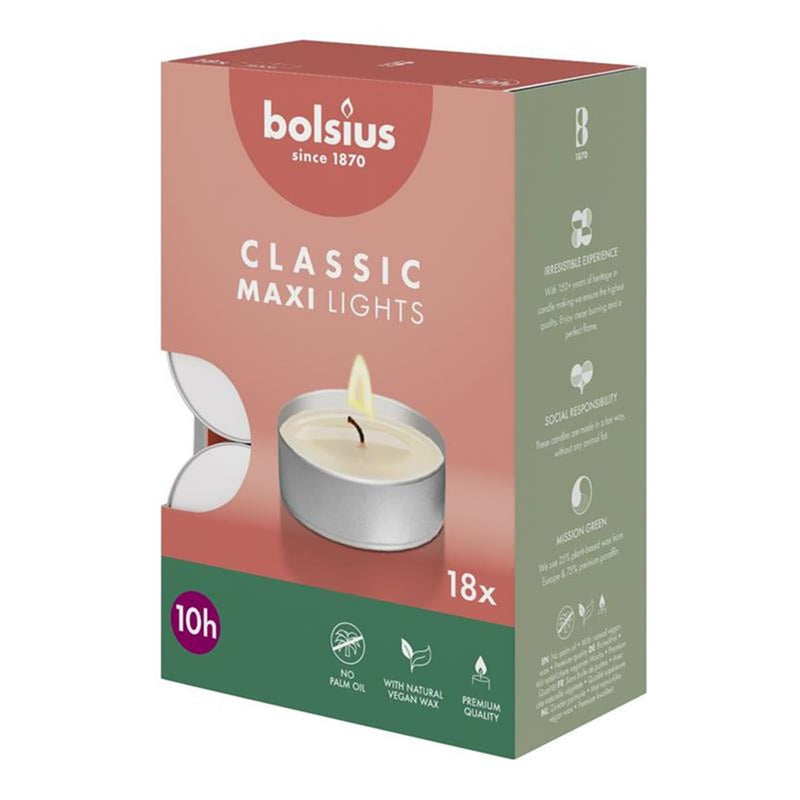 Bolsius maxi vela de té 10h caja de 18uds