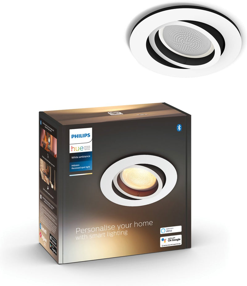 Philips Hue Milliskin incasso faretto da incasso estensione - luce bianca calda/fredda - gu10 - bianco - 5w - tondo - bluetooth