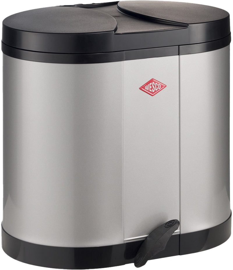 Papelera eco-recolector Wesco | 30 litros | cubo de basura con pedal dúo (2x15 litros) | metales - plata | separación de residuos - hecho en alemania