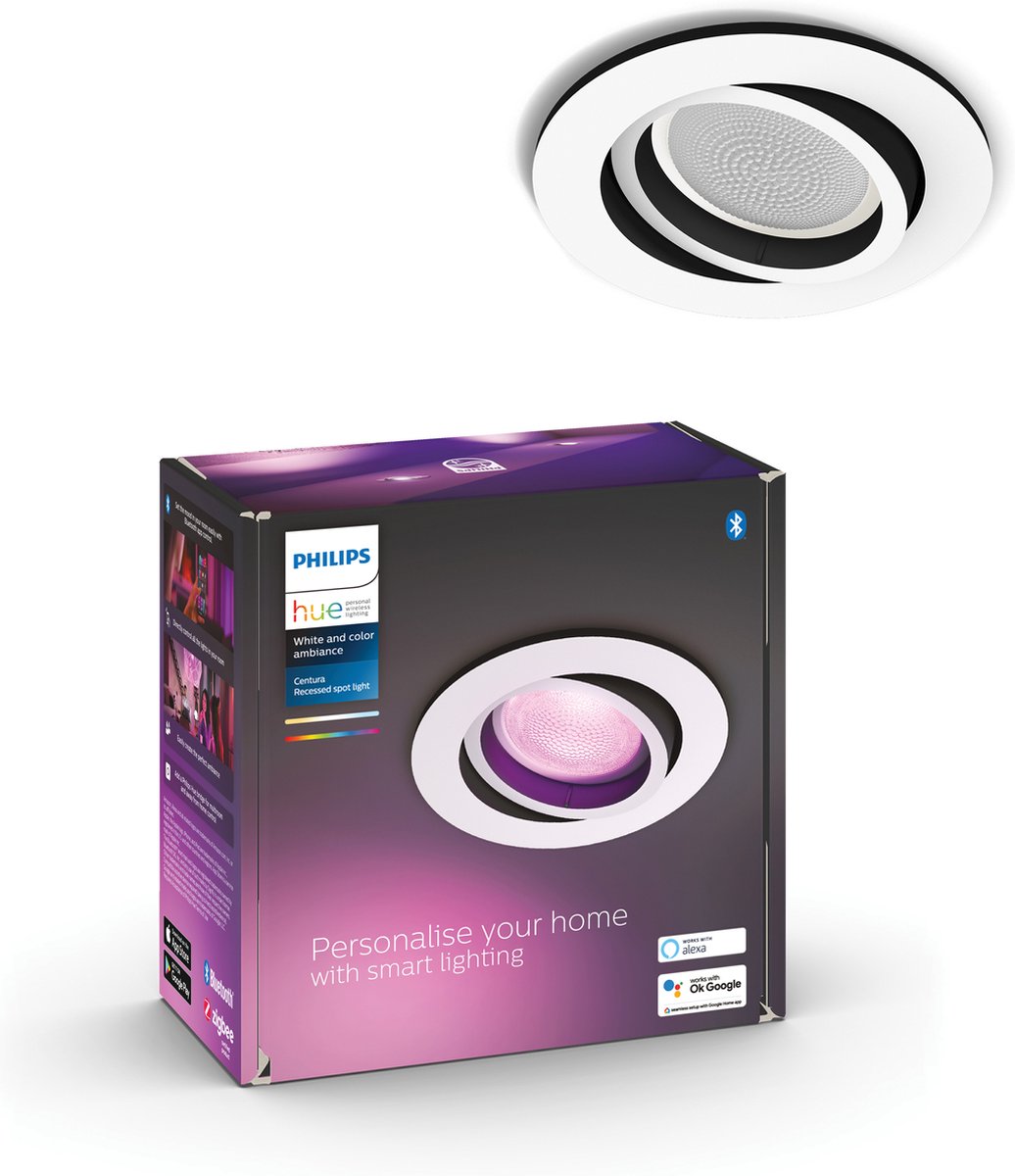 Philips hue centura inbouwspot - wit en gekleurd wit - 1-pack - wit - rond - gu10