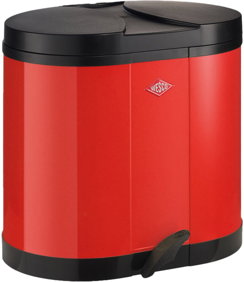Papelera eco-recolector Wesco | 30 litros | cubo de basura con pedal dúo (2x15 litros) | metal - rojo | separación de residuos - hecho en alemania