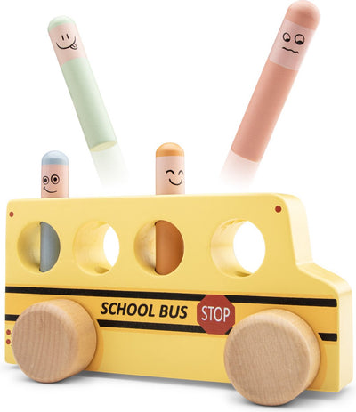 Woet new classic toys® autobús escolar emergente de madera - autobús amarillo con figuras - vehículo de juguete fsc - juego de acción - juguetes educativos - a partir de 24 meses