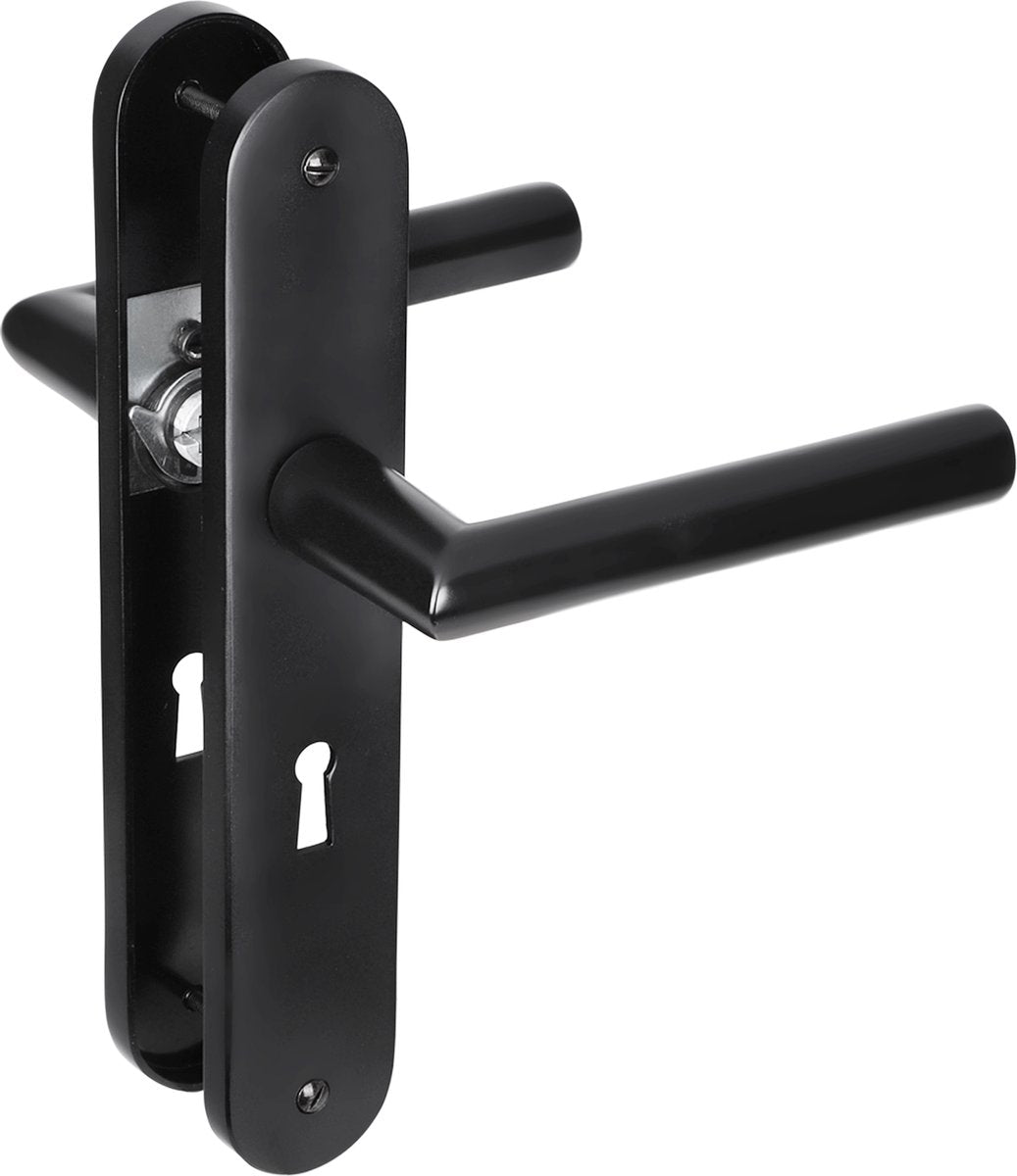 Herrajes para puertas interiores Impresso London - protector de puerta ovalado con tornillo y cerradura - aluminio - negro