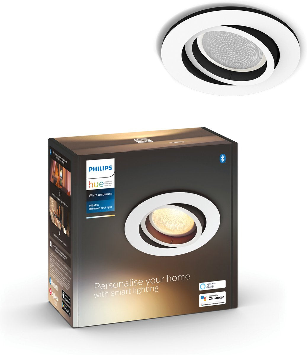Philips hue milliskin inbouwspot - warm tot koelwit licht - 1-pack - wit - rond
