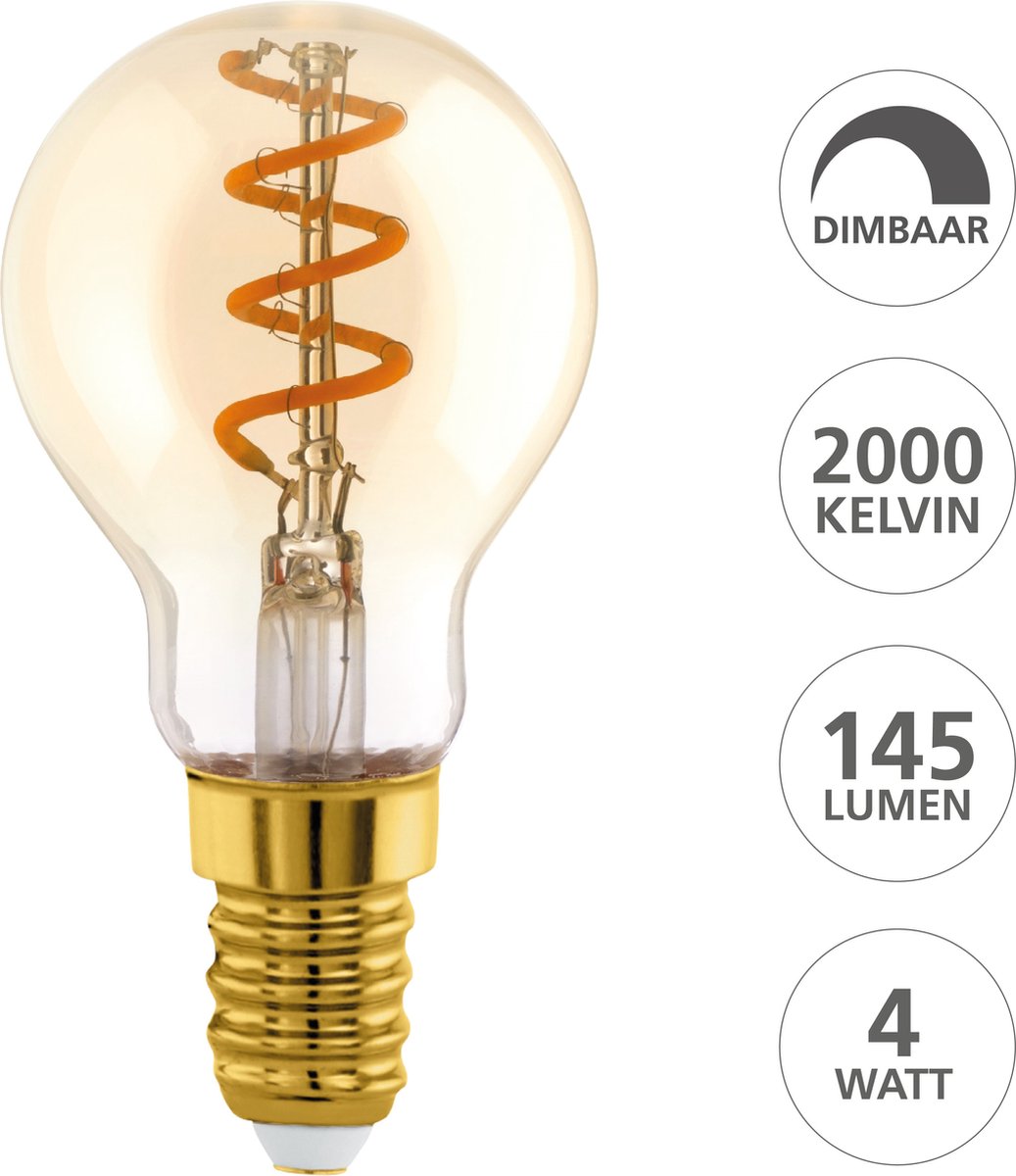 Eglo led lamp - e14 - ø 4,5 cm - p45 - amber - 2000k - dimbaar