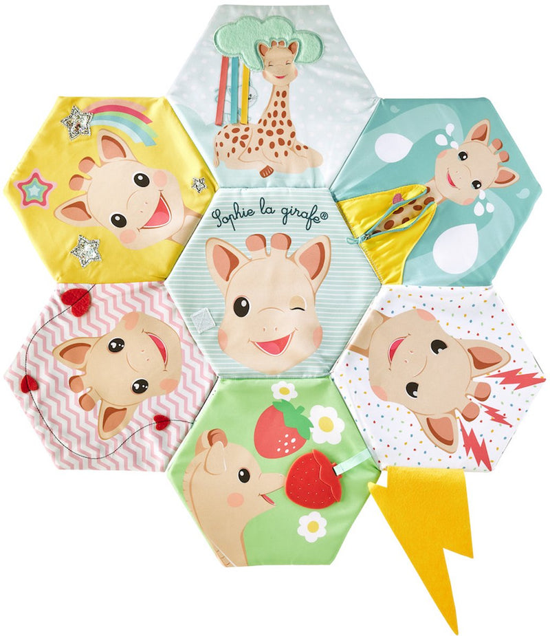 Libro scoperta Sophie la giraffa e tappetino da gioco 2 in 1 – libro sensoriale per bambini con texture, cerniera, specchio, carta stropicciata lato a contrasto bianco e nero – stimola vista, tatto, udito – 60x60 cm – da 0 mesi