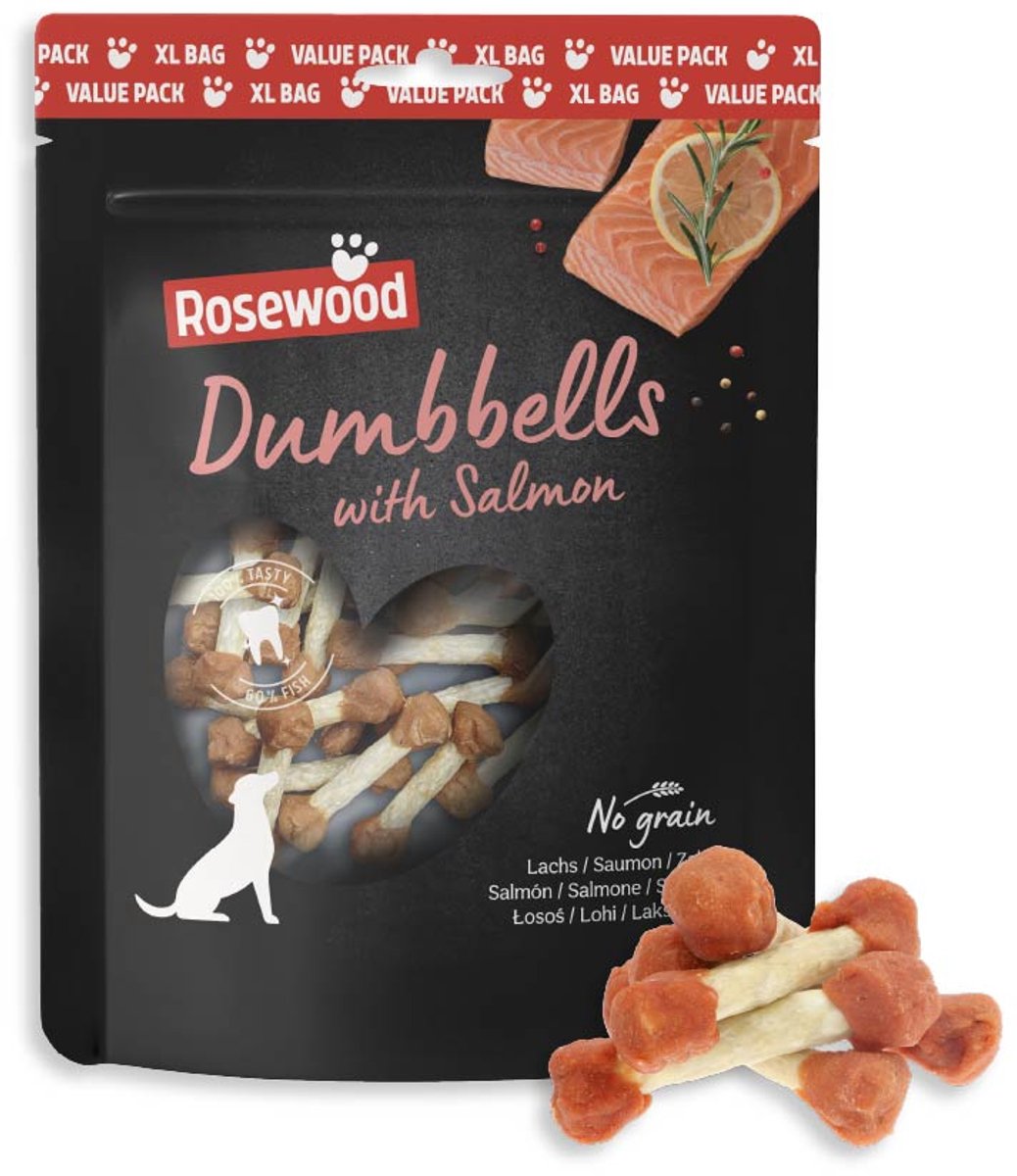Manubri in palissandro snack per cani al salmone - ossi da masticare in pelle grezza - confezione risparmio 400 g - senza cereali - senza additivi artificiali