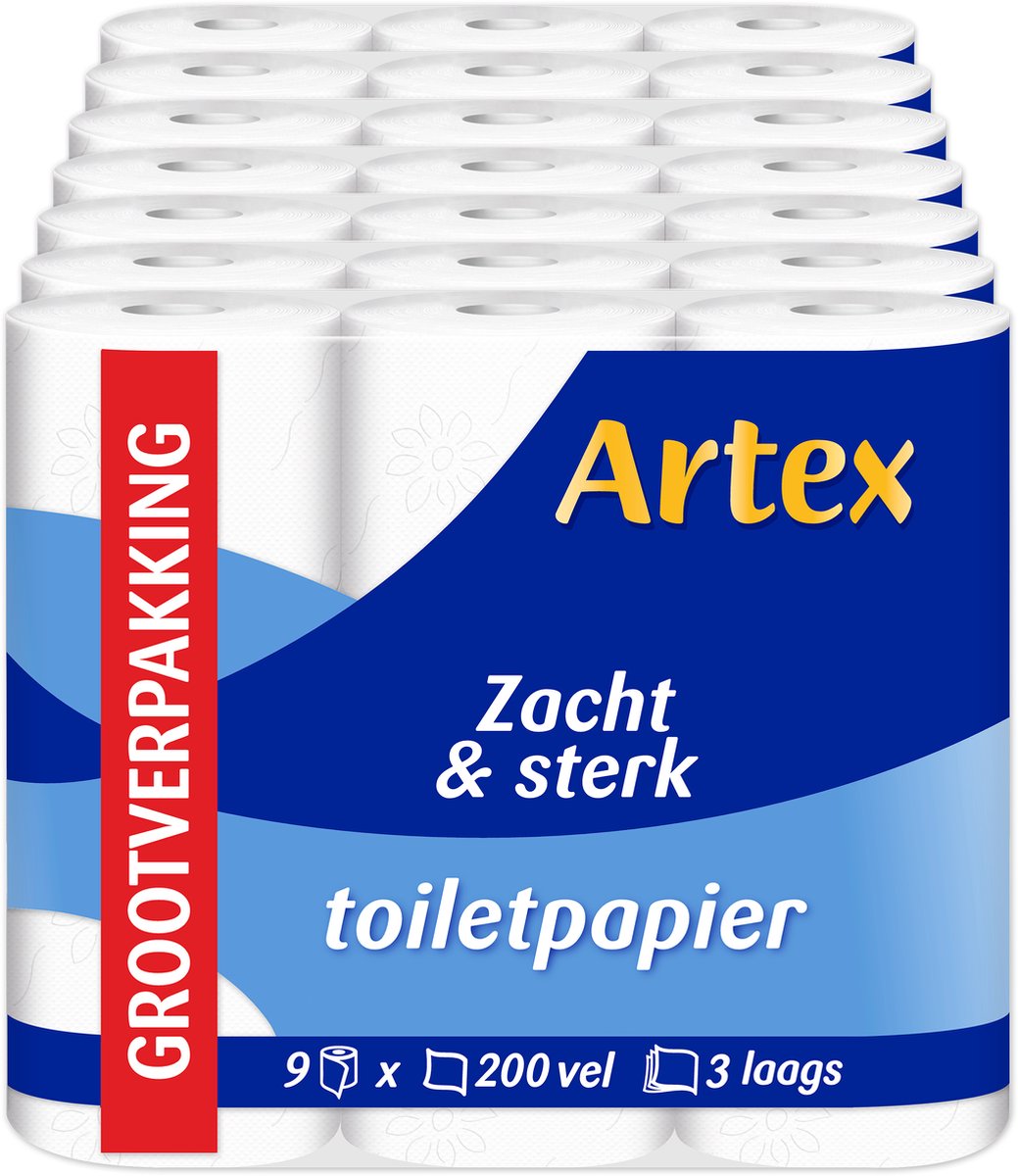 Papel higiénico suave y resistente Artex - Papel higiénico de 3 capas - 63 rollos (7x9)