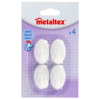 Metaltex ovalen plakhaken klein 4 stuks wit