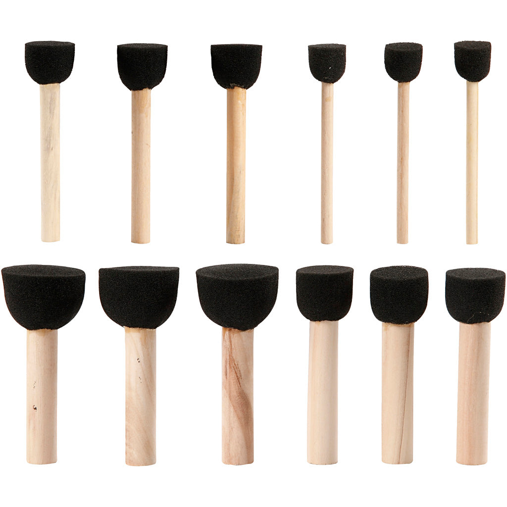 Sticks de tampones de espuma de creativ Company, L: 9-10 cm, D 13+20+25+35 mm, 12 piezas 1 caja