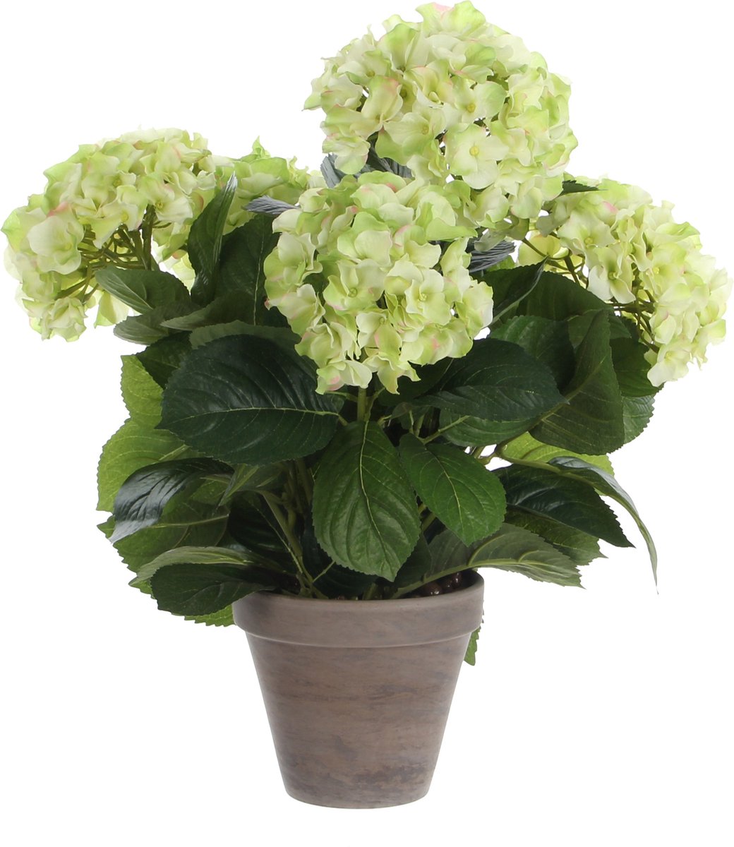 Mica decorations kunstplant hortensia - lichtgroen - 45 cm - in pot - kunstplanten nepplanten