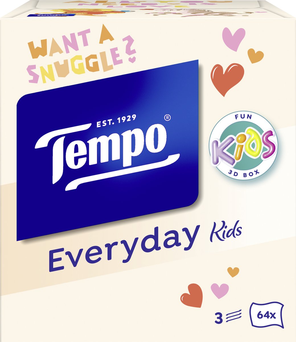 Tempo tissues - everyday kids cube - 12 x 64 stuks = 768 zakdoekjes