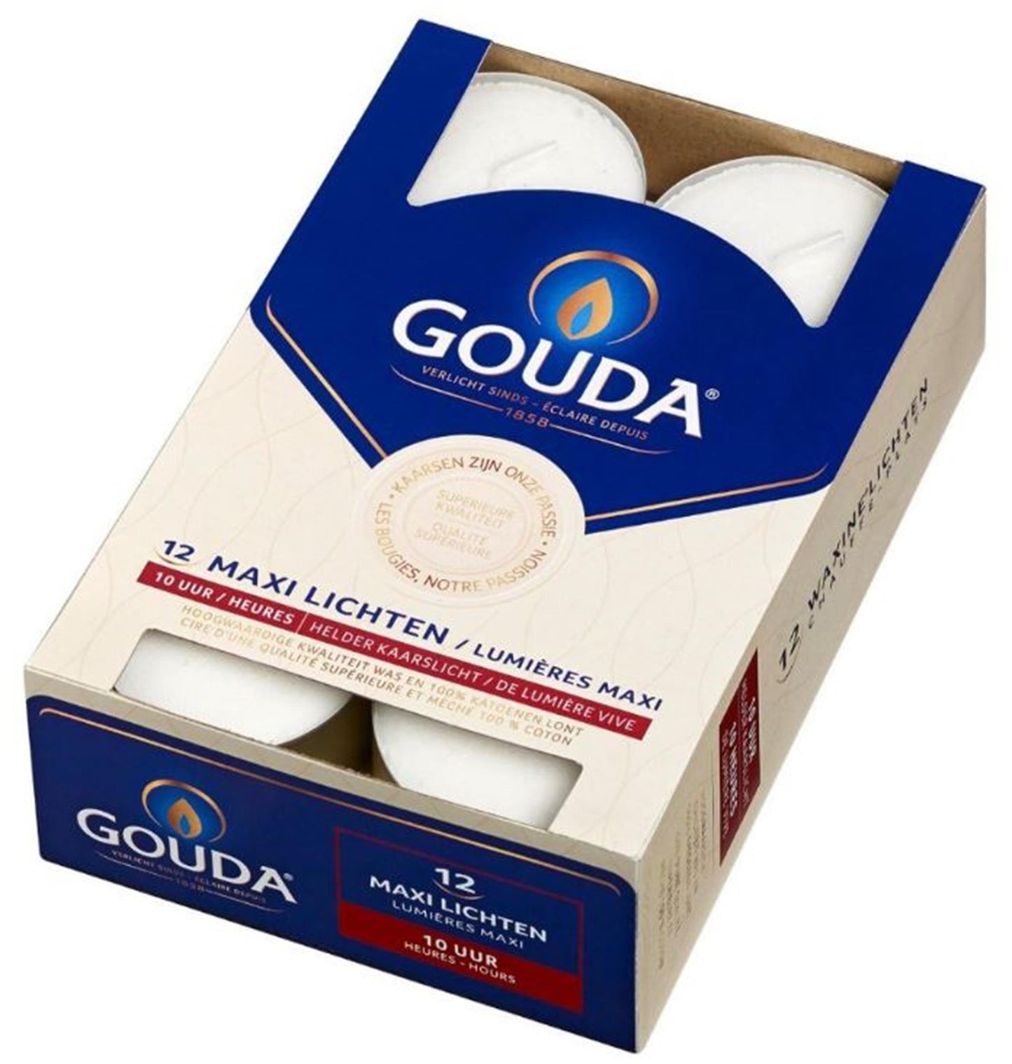 Gouda Tealights 12 pezzi 10 ore di combustione bianca