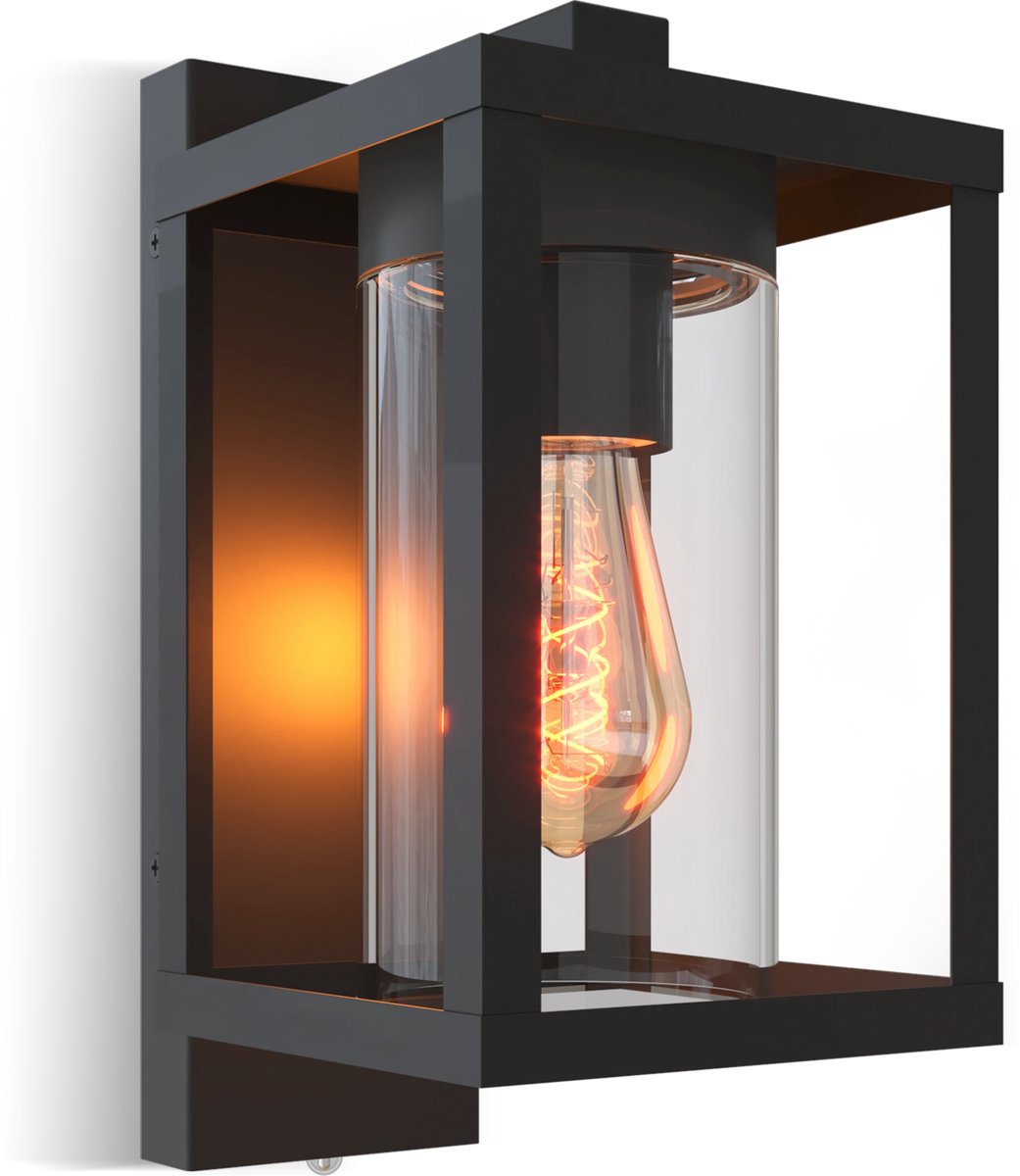 Aplique LED Calex Naples - E27 - IP44 a prueba de salpicaduras - negro - sensor día noche - aluminio - industrial - moderno