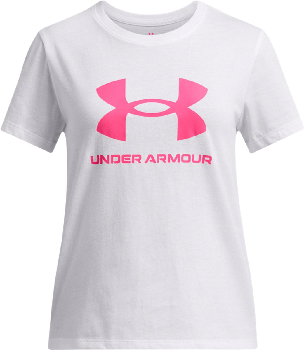 Under armour ua big logo ss unisex sportshirt - wit - roze