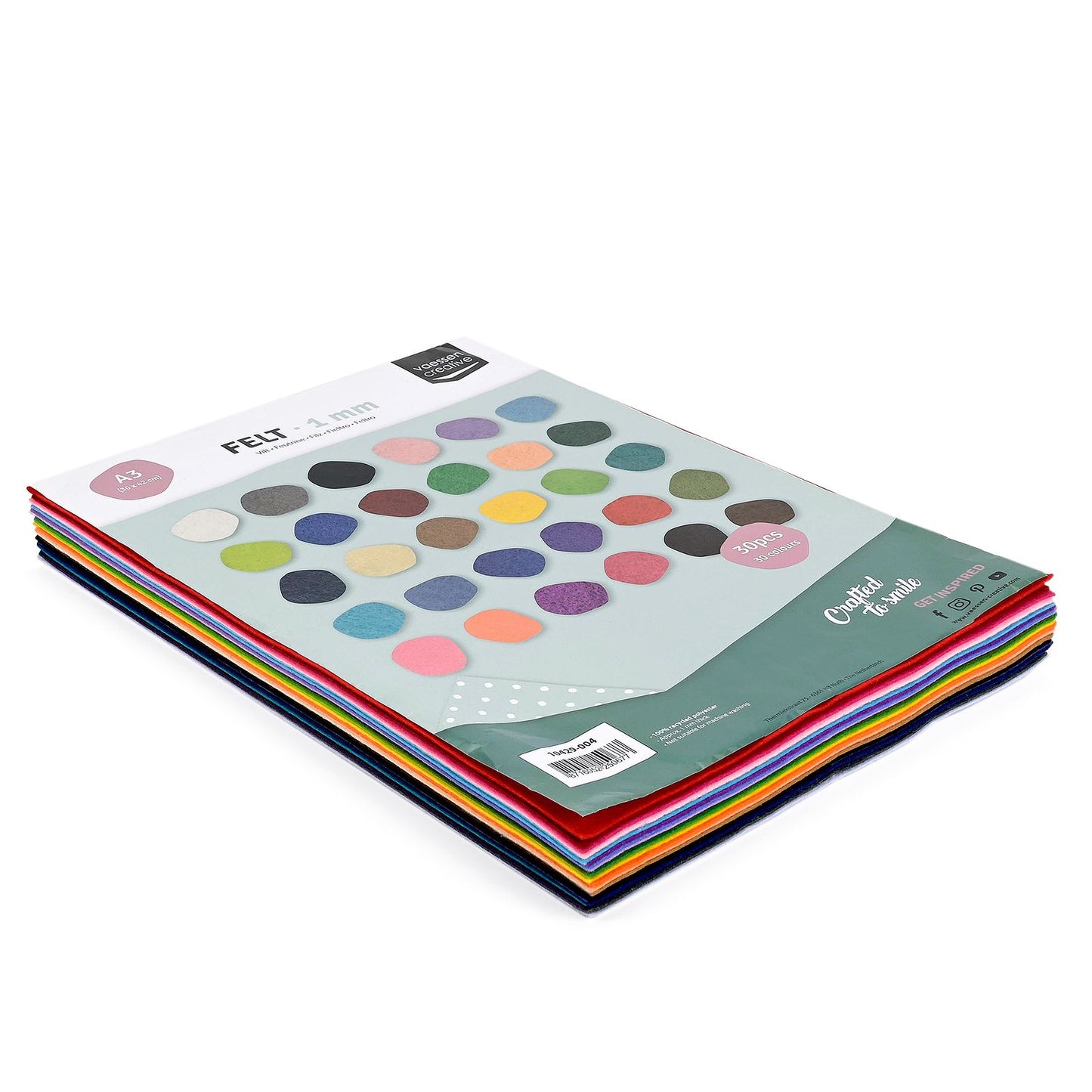 Vaessen creative • confezione multipla in feltro 1mm a3 assortiti 30 pz.