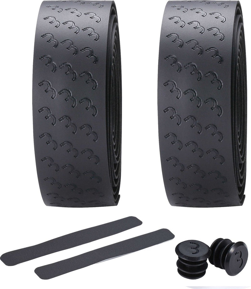 Nastro manubrio ciclismo Bbb bici da corsa - migliore presa e assorbimento degli urti - lunghezza: 200 cm - spessore: 2,5 mm - compresi tappi manubrio - nero - nastro manubrio in gel ultraribbon bht-15g