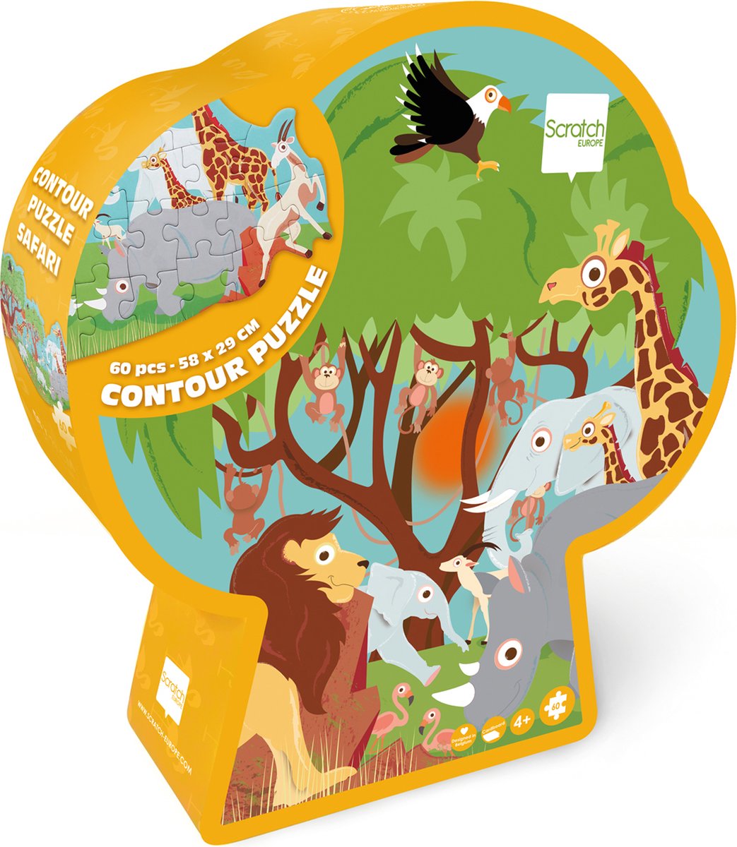 Puzzle da grattare contorni - safari - 58,15x28,95 cm - 60 pezzi - 4 anni