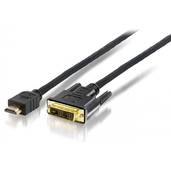 ABI EQUIP 119325 Cable de adaptador de enlace único DVI-D HDMI a DVI-D, m m, 5m, chapado en oro, negro