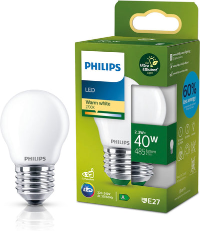 Philips LED Philips LED ultra efficiente - lampada a sfera - opaca - 40w - attacco E27 - luce bianca calda regolabile - etichetta energetica a
