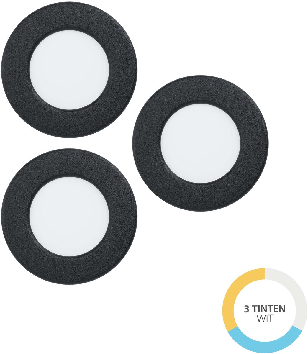 Faretto da incasso Eglo fueva 6 - LED - ø 8,8 cm - nero - luce bianca regolabile (calda, neutra e luce diurna) - set da 3 pezzi