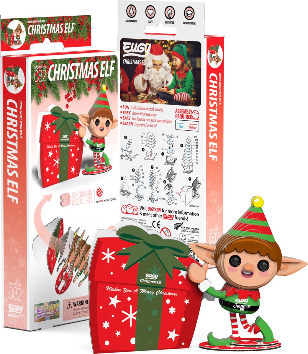 Eugy 3d puzzel - kerst elf - kerstfiguren - duurzaam - verzamel ze allemaal - 6 jaar