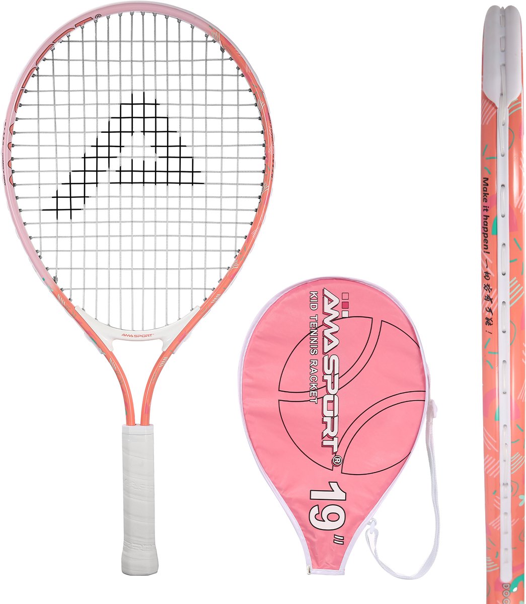 Raqueta de tenis para niños ama sport rosa de 19 pulgadas - raqueta junior ligera con bolsa - ideal para principiantes -