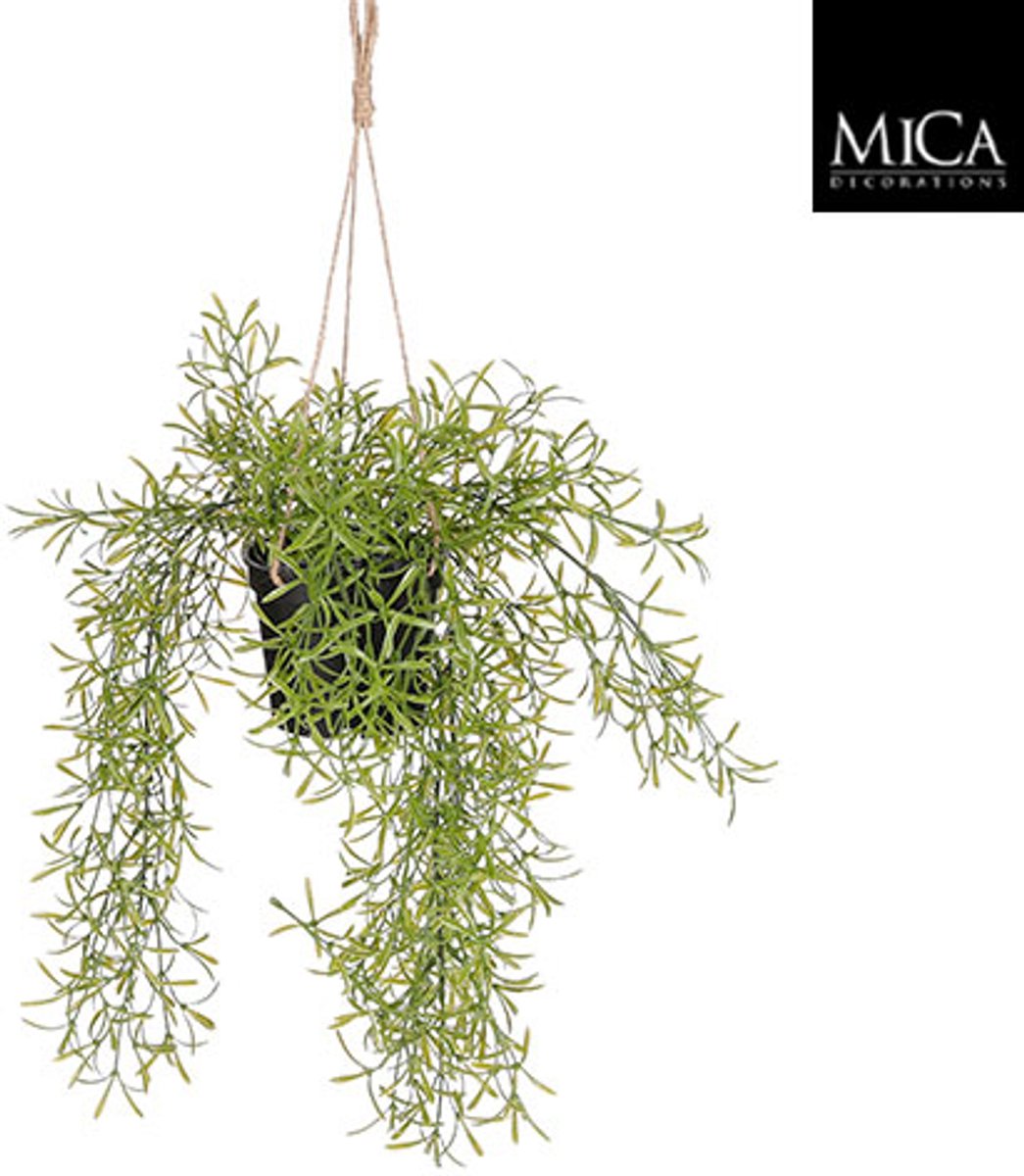 Mica decorations rhipsalis kunst hangplant in pot - h40 x ø9,5 cm - groen