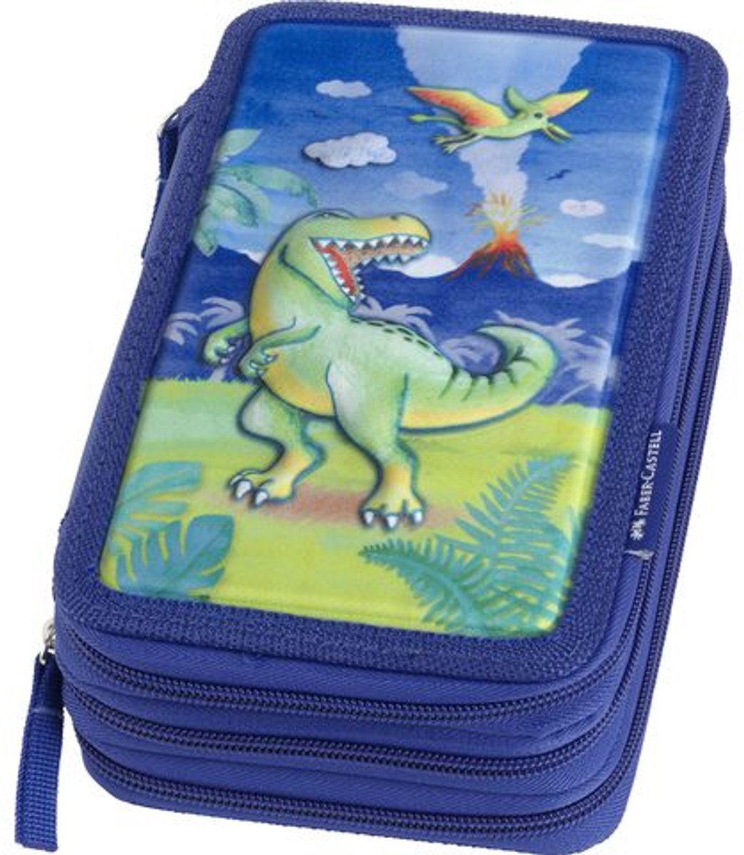 Estuche Faber Castell 3 compartimentos dinosaurio sin contenido