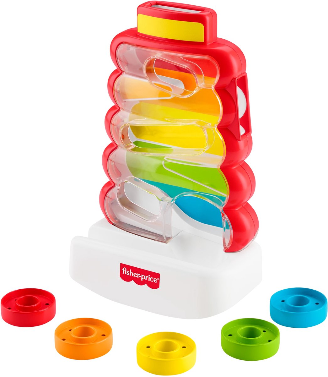 Fisher-price rolling rings in wobbly stacking tower
